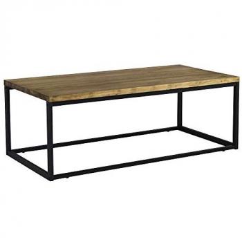 Mesa de Centro Icub U 120x60x43cm Negra en Madera Maciza de Pino con Acabado Vintage Estilo Industrial