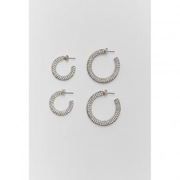 Grey Rhinestone Hoop Earrings Set of 2