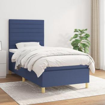 Cama box spring de muelles con colchón azul 90x200 cm en tela
