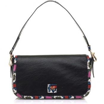Mariamare Riley2 Bolso de Mano para Mujer en Color Negro con Cierre de Solapa y Detalles de Animal Print