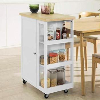 Carrito Auxiliar de Cocina SoBuy FKW75-WN Blanco, 3 Niveles, Lado Estante, Dimensiones 60x40x90cm