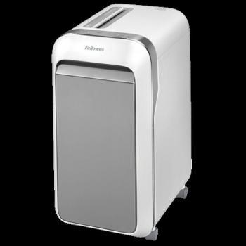 Fellowes LX221 - Destructora de papel, corte en partículas, capacidad de 20 hojas, nivel de seguridad P-5, con papelera de 30 litros, color blanco