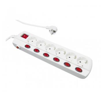 Base múltiple con 6 tomas y interruptor individual, 3500W, cable de 1,5m (3x1,5mm), 10/16A, 250V