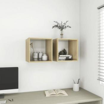 Armario de Pared 2 uds Blanco y Roble Sonoma 37x37x37 cm Madera Truciolato