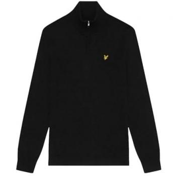 Lyle & Scott Men's Black Merino Wool Quarter Zip Golf Sweater - Medium
