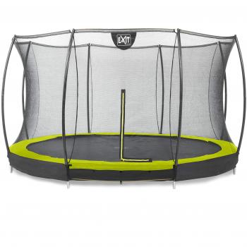 Cama elástica Silhouette redonda de suelo 366 cm con red de seguridad verde