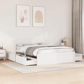 Cama sin colchón 160x200 cm de madera maciza de pino blanca con cajones