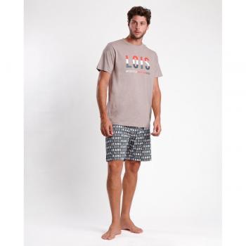 Pijama de Verano Manga Corta en Color Camel para Hombre de la Marca Lois Jeans
