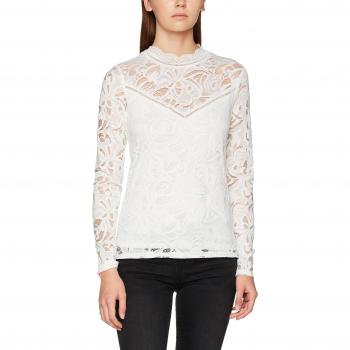 VILA CLOTHES Vistasia L/s Lace Top-Noos, Camisa Manga Larga para Mujer, Blanco