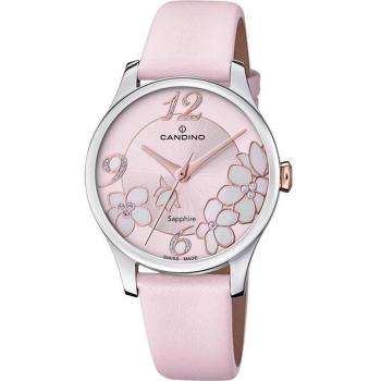 Reloj Candino C4720/4 Lady Elegance para Mujer con Correa de Piel Rosa y Caja de Acero Inoxidable 316L Gris Plata