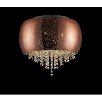Plafón de diseño Luna Cobre 3 bombillas 23cm con acabado en cobre y cristal, dimensiones de 23 cm, iluminación para tres bombillas