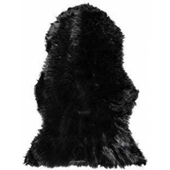 Alfombra de piel sintética de oveja negra Mungo 53 x 88 cm pelo largo decorativa