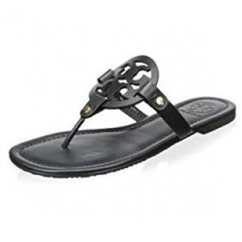 Tory Burch Women's Miller Black Leather Flip Flops - Size 7