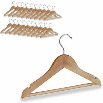 Perchas Infantiles de Madera con Gancho Giratorio 360° - Set de 20, Color Marrón Natural