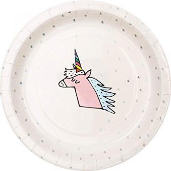 Unicorn Paper Party Plates Pack of 12 White with Silver Foiled Stars