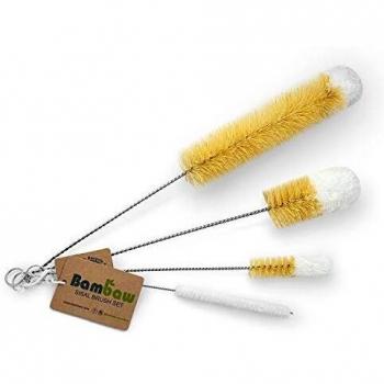 Set de Cepillos Limpia Botellas para Cristalería | Cuatro Cepillo Limpieza | Lava Botellas de Fibras Naturales | Brocha Limpieza con Punta de Cotón | Set Limpia Biberones | Bottle Brush | Bambaw
