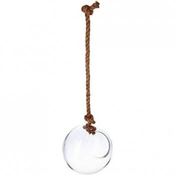 Jarrón de Bola Suspendido - Vidrio Transparente y Cuerda - D19 x H22 cm