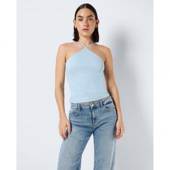 Noisy May - Top de mujer con tirantes y cuello halter, sin mangas, diseño ajustado, tejido ligero
