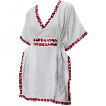 LA LEELA rayón Suave Suave Profunda Cuello Kimono Loto Bordado más el tamaño 5 en 1 Noche Loungewear Deslumbrante Vestido Playa Cubre para Arriba Vacaciones Kaftan Tapa Ocasional Ghosts Blanco_T314