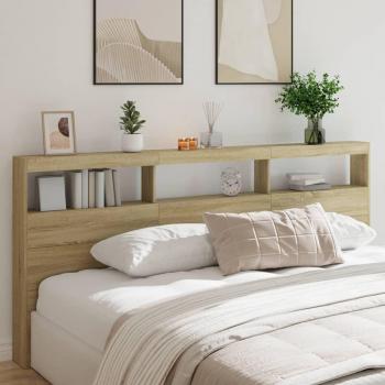 Cabecero de cama con contenedor LED Sonoma Roble 220x17x102 cm