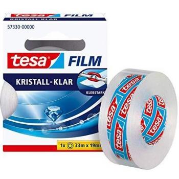 Cinta Adhesiva Transparente Tesa Tesafilm Kristall-Klar 33 m x 19 mm, Alta Adhesión y Resistente al Envejecimiento