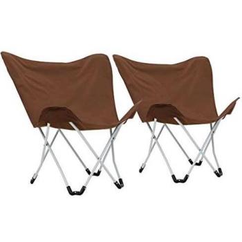 vidaXL 2X Sillas Camping Estilo Mariposa Plegables Marrón Acampada Senderismo