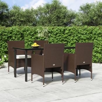 5-Piece Brown and Black Garden Dining Set with Cushions