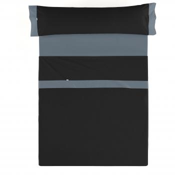 ESTELIA - Juego de sábanas Liso Color Negro-Gris - Cama de 105
