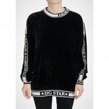 Dolce & Gabbana Black Velvet Crewneck Pullover Sweater - IT38|XS, Female, Color: Black, Size: XS