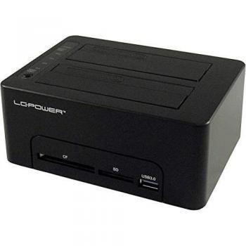LC Power LC-Dock-U3-CR - Estación de Acoplamiento USB 3.0 con 2 bahías para HDD/SSD de 2,5 y 3,5, incluye concentrador CF/SD Card Reader