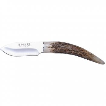 Electropolis Cuchillo de Monte con Colgante para Cuello Colgante puño en asta de Ciervo, Hoja de Acero INOX MOVA de 7,5 cm Joker, 81 Gramos, CC57 + Tarjeta Multiusos de Regalo