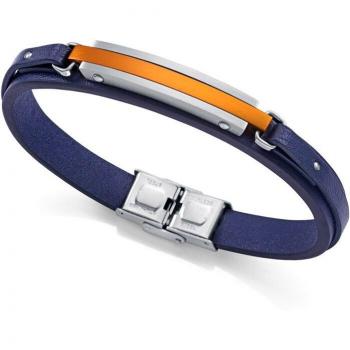 Pulsera Viceroy Colors de acero y aluminio naranja con piel azul para hombre, 21.5 cm