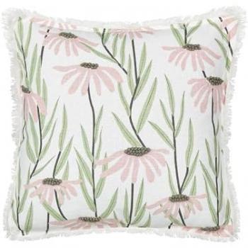 Cojín Decorativo Boho Multicolor de Algodón 45 x 45 cm con Motivo Floral, Hecho a Mano, Funda Extraíble y Relleno con Flecos