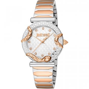 Reloj de pulsera Just Cavalli Animalier Atrani - JC1L234M0265, correa gris plata y oro rosa, dial gris plata para mujer