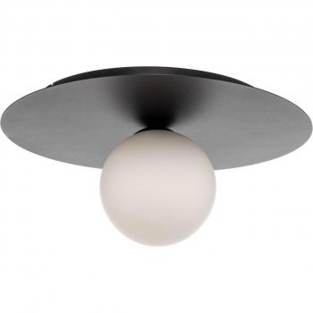 Plafón Solar EMIBIG LIGHTING, negro/opalino, 1 luz, lámpara de techo de metal y cristal negro, dimensiones: altura 19 cm x largo 43 cm