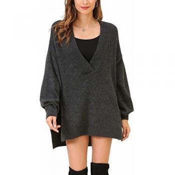 Sueter Mujer 2019 Jersey Elegante solido Jerseys Punto Suelta y Cómoda, Gris Oscuro, Talla XS