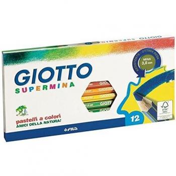 Lapices de colores Giotto Supermina en cartón x12, alta calidad, colores intensos, mina resistente y suave, ideal para dibujo y coloreado