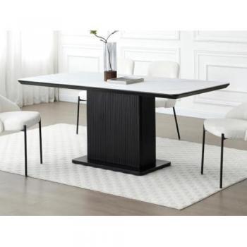 Mesa de comedor para 6 personas en cerámica y MDF - Efecto mármol blanco y negro - LAOMINIA
