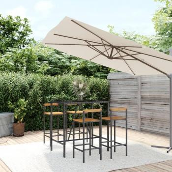 5-Piece Black Acacia Wood and PE Rattan Garden Bar Set