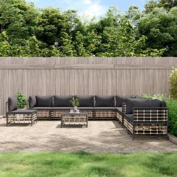 11-Piece Anthracite Poly Rattan Garden Lounge Set with Cushions
