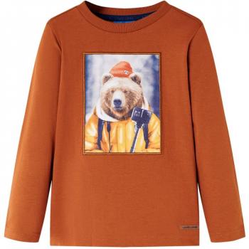 Camiseta Infantil de Manga Larga Estampado Oso Ropa Naranja Tostado 116