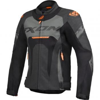 Ixon Chaqueta de Moto JACKAL Negro-Antracita-Naranja, chaqueta de cuero para motocicleta, color negro, gris y naranja, talla M
