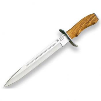Cuchillo Deportivo Joker Chamoís CO31 con Mango de Olivo, Hoja de 25,5 cm y Funda de Cuero Marrón