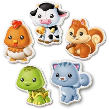 Educa Baby Puzzles Animales, 5 puzzles progresivos de 2 a 5 piezas, para niños a partir de 24 meses