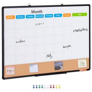 VEVOR 36x24 Magnetic Dry Erase and Cork Board Combo with Aluminum Frame – Monthly Calendar Wall-Mounted Bulletin Board