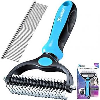 Candure Dematting Comb for Dog and Cat, Pet Grooming Rake and Brushes for Small, Medium Large Dogs-Double Sided Deshedding Tool Removes Knots and Tangled Hair