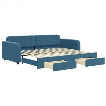 Sofá cama nido con cajones terciopelo azul 90x200 cm