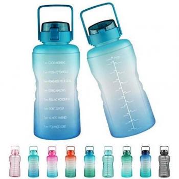 Justfwater Botella de agua sin BPA con marcador de tiempo y pajita, botella deportiva de 3,78 L con asa para Fitness, Gimnasio, Oficina, Pesca, Actividades al Aire Libre