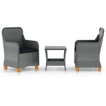 vidaXL Set de Muebles de Jardín 3 Piezas en Ratán Sintético Gris Claro con Cojines