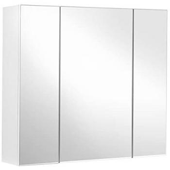Espejo para baño con armario de pared, almacenamiento elegante de 3 puertas, 60x15x55 cm, con estantes ajustables, color blanco
